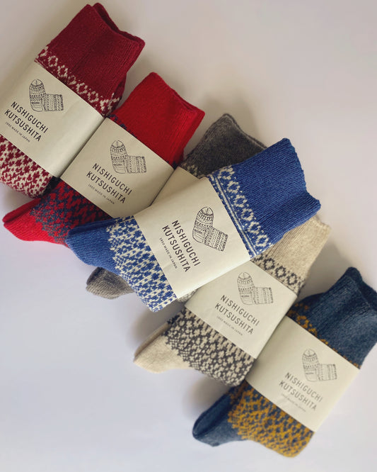 NISHIGUCHI KUTSUSHITA : oslo wool jacquard sock $23.20
