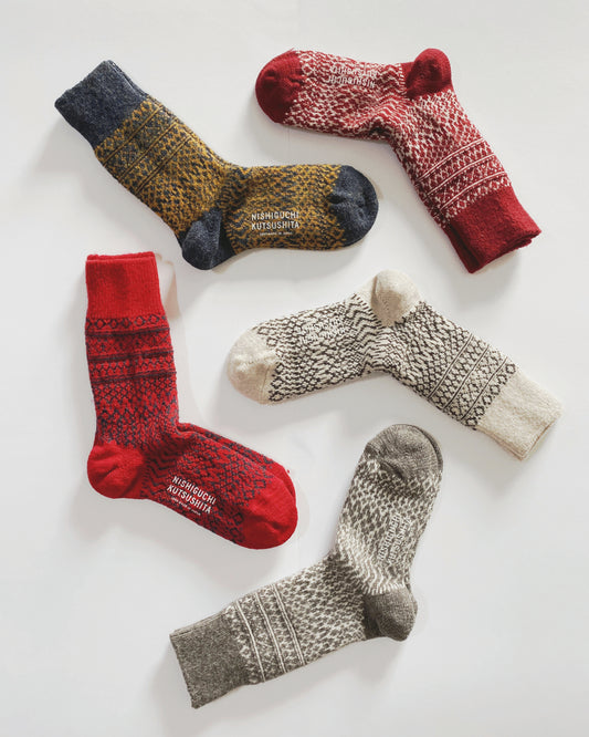 NISHIGUCHI KUTSUSHITA : oslo wool jacquard sock $23.20